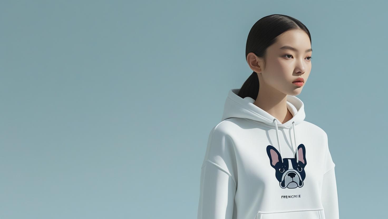 Minimal White Hoodie with Frenchie Bulldog Logo