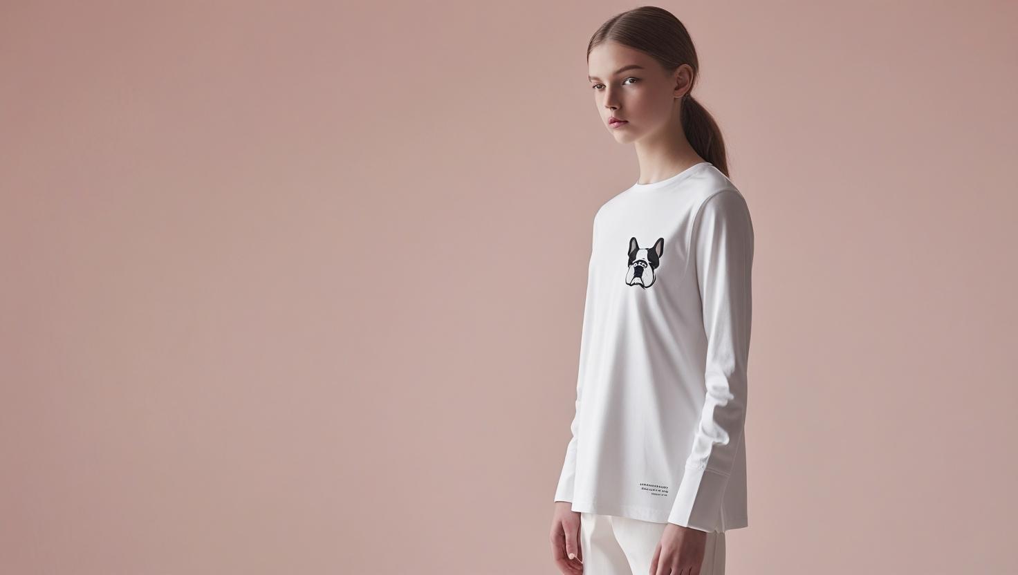 Clean White Long Sleeve with Frenchie Bulldog Print