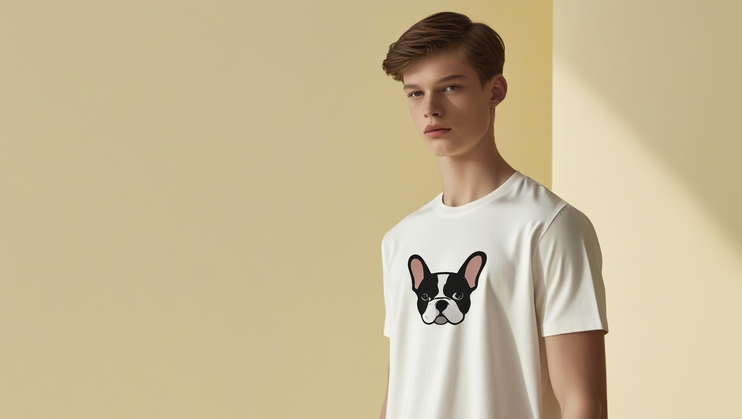 Simple White T-Shirt with Frenchie Bulldog Graphic